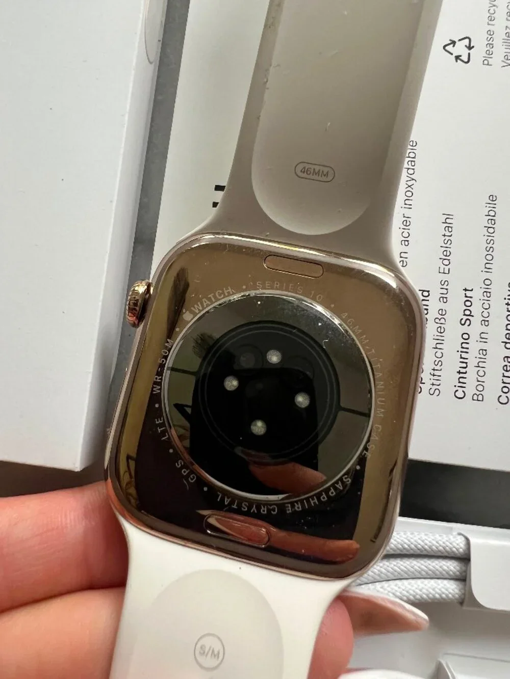 Apple Watch Series 10 GPS +Cellular 46mm Gold Titanium Case with Sport Band S/M